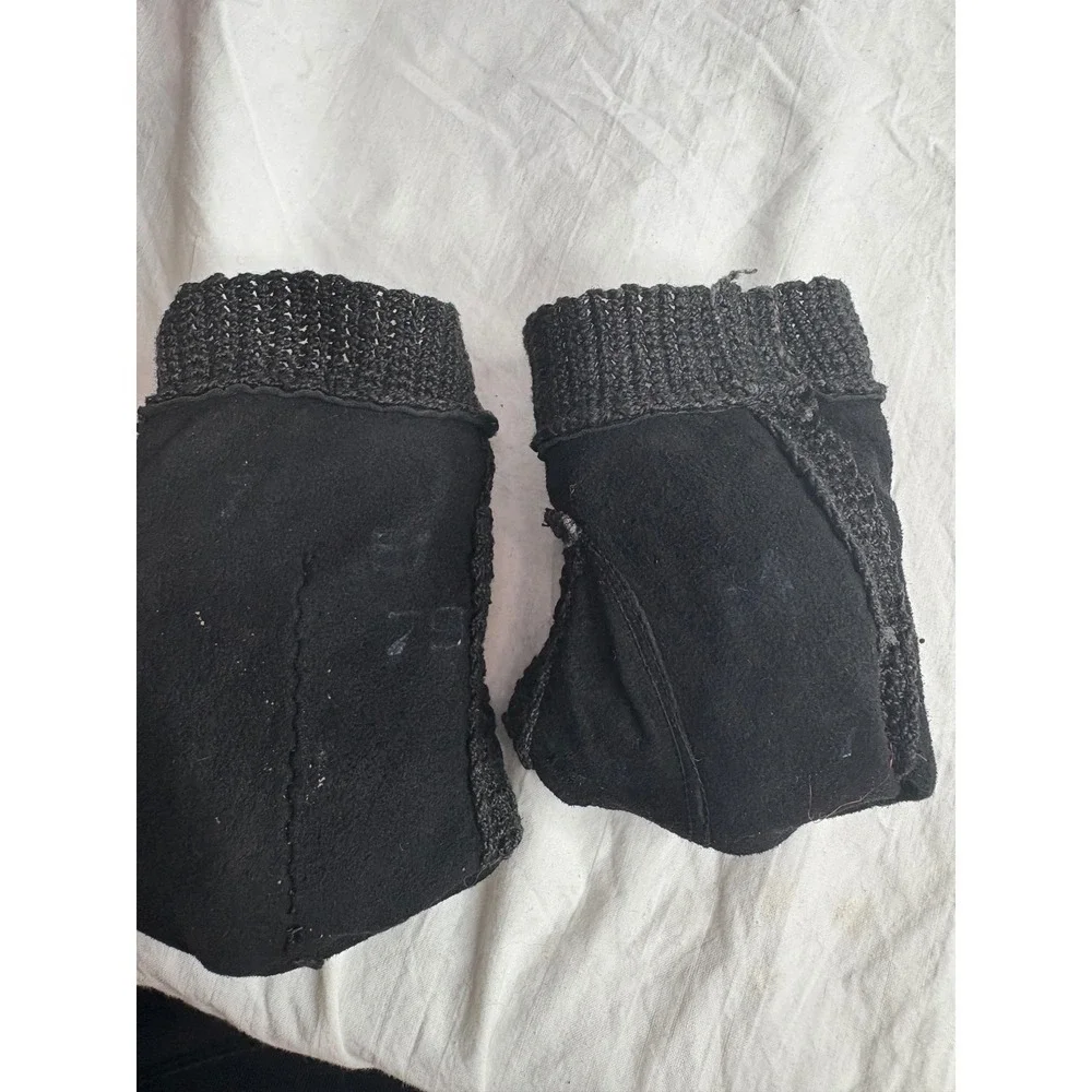 Vintage Black Leather Crochet Knit Gloves Womens Driving